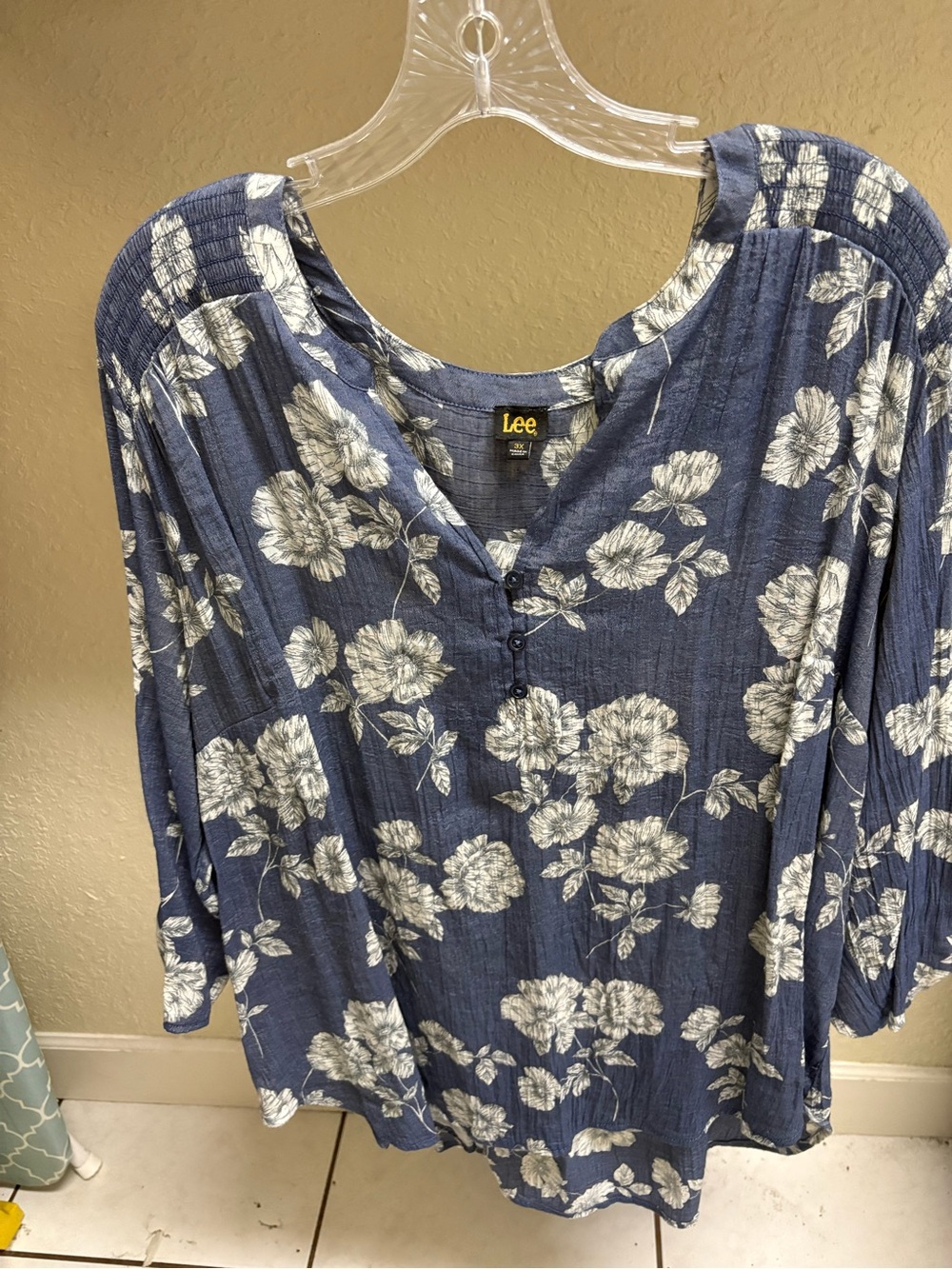 Lee Blue Floral Button-Accent Tunic